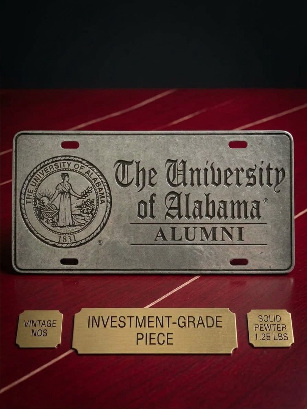 University of Alabama Vintage Heavy Pewter License Plate Tag Carson Industries